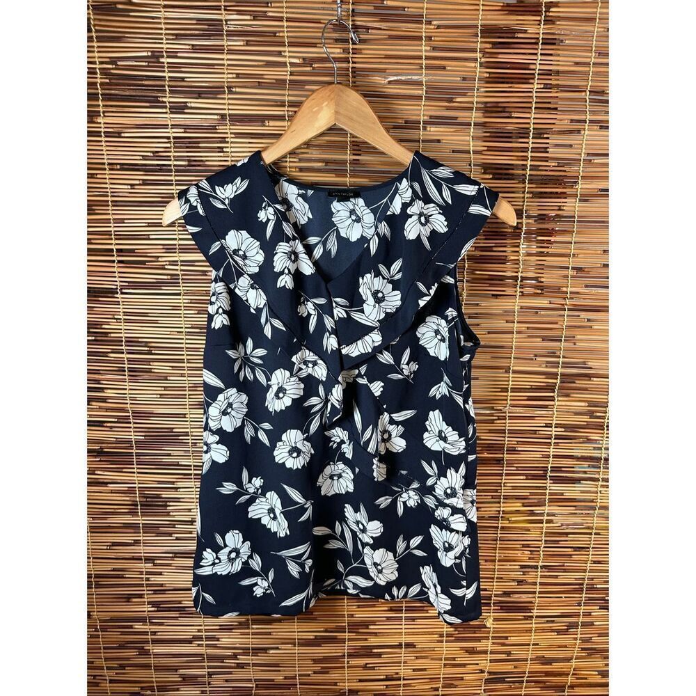Ann Taylor Size 2 Navy Blue and White Blouse
